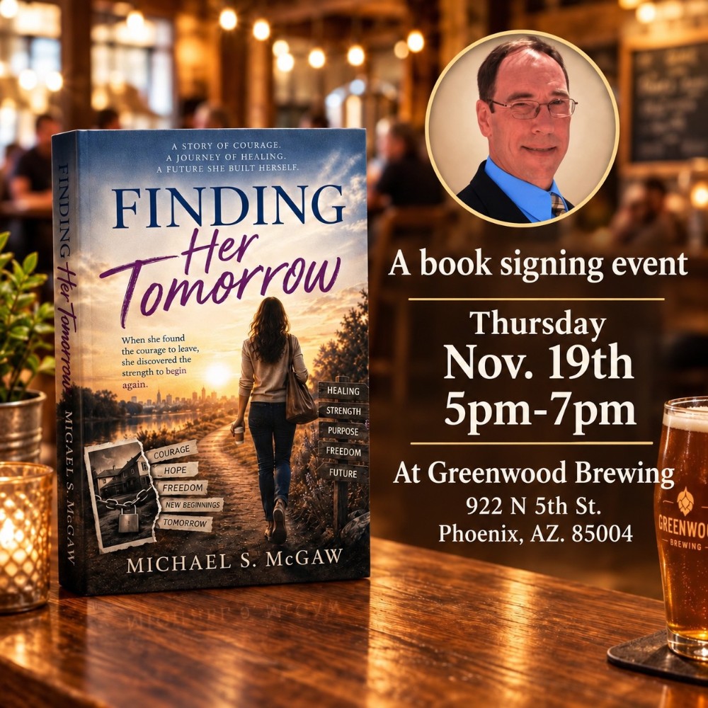 Finding Her Tomorrow book signing with author Michael S. McGaw, Thursday November 19, 5 to 7 PM at Greenwood Brewing